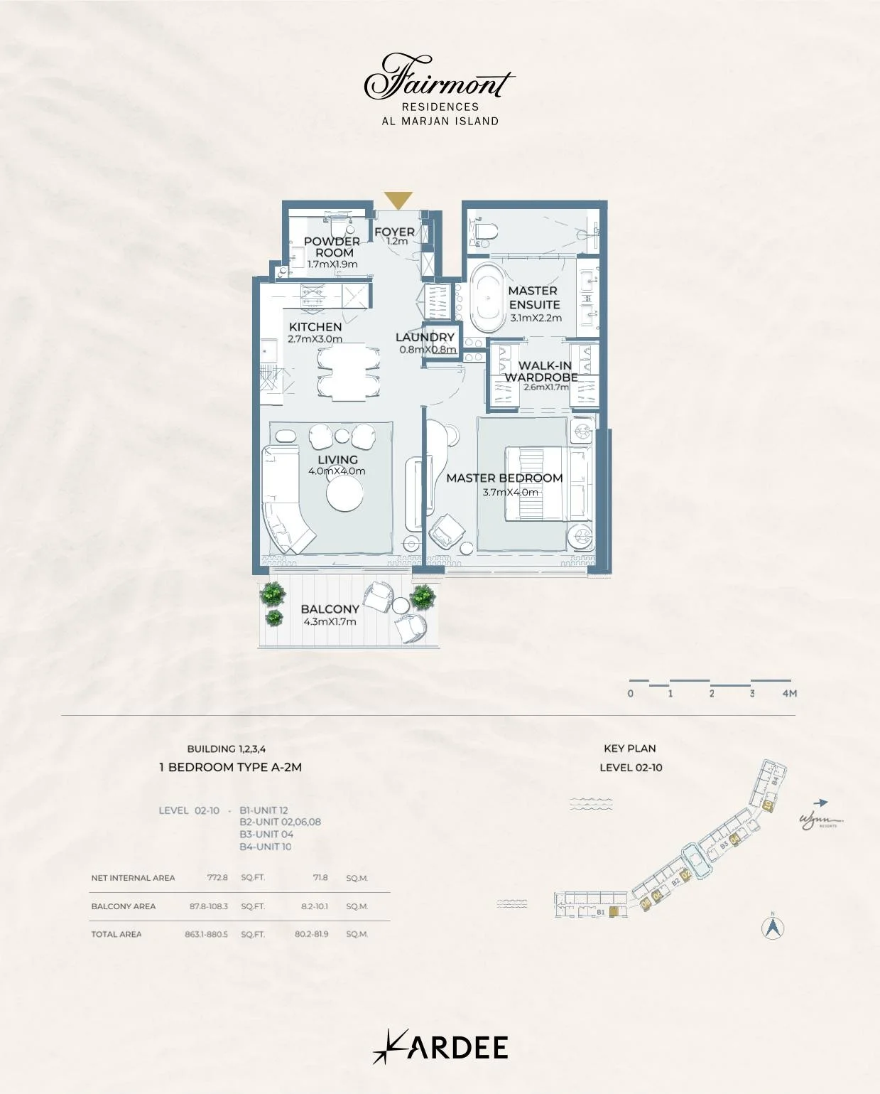 Fairmont Residences Al Marjan Island - 1 Bedroom Apartment Floor Plan Type A-2M