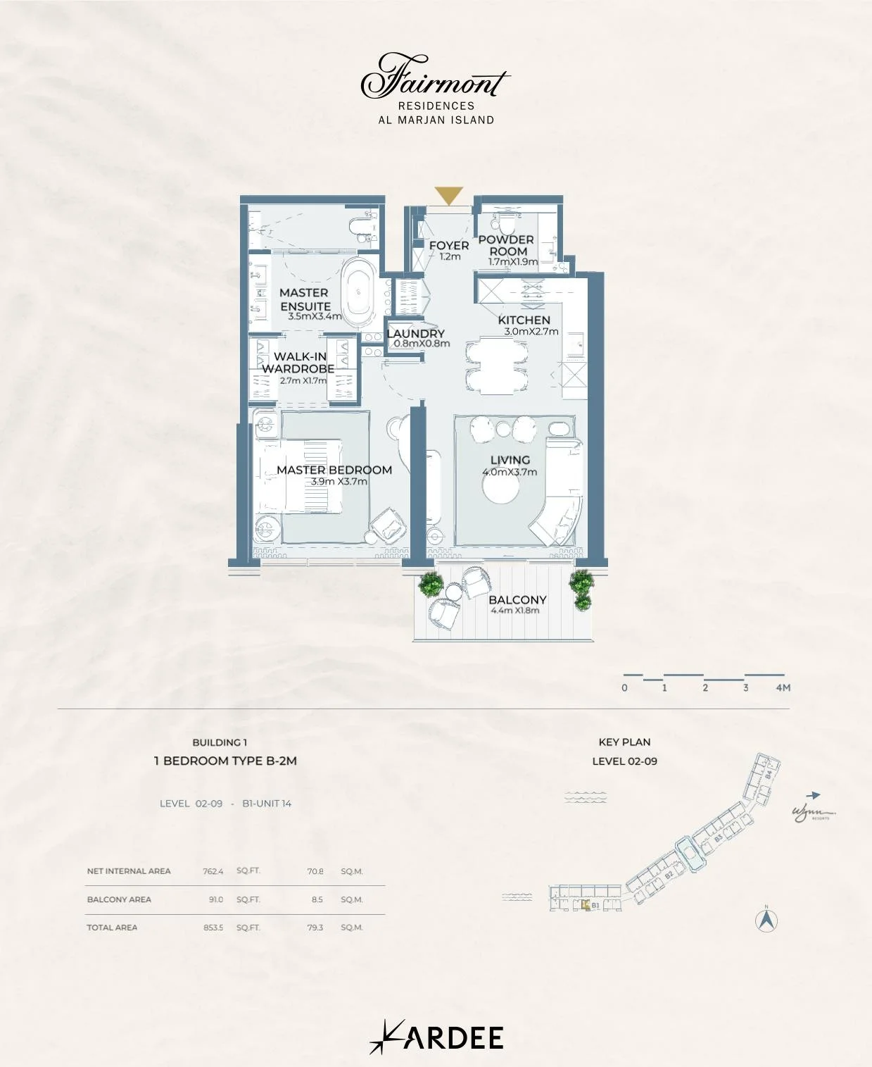 Fairmont Residences Al Marjan Island - 1 Bedroom Apartment Floor Plan Type B-2M