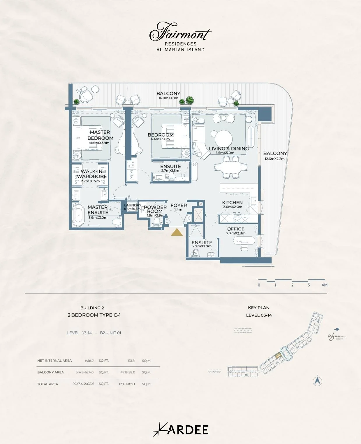 Fairmont Residences Al Marjan Island - 2 Bedroom Apartment Floor Plan Type C-1